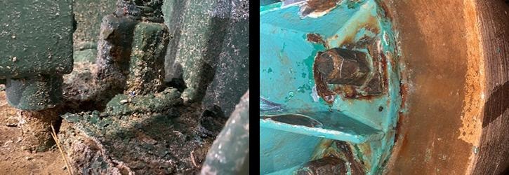 Before — corroded metal surface prior to Lee Decorating anti-corrosive treatment